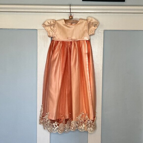 The Rain Kids Corp Custom Dyed Lace Satin Tulle Overlay Dress with Bonnet - Picture 6 of 12